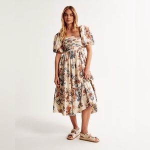 Abercrombie Emerson Poplin Puff Sleeve Midi Dress